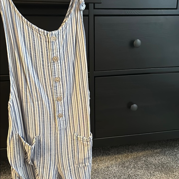 Striped Button-Down Romper - Picture 1 of 3